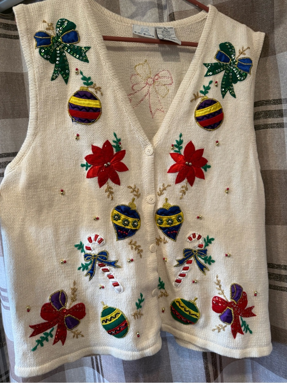 XL Christmas holiday Xmas Sweater Vest with Embroidery cardigan button front
